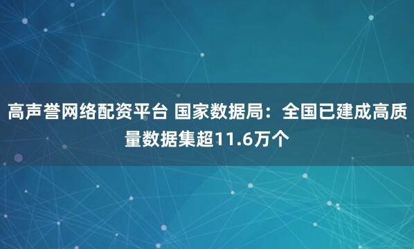 高声誉网络配资平台 国家数据局：全国已建成高质量数据集超11.6万个